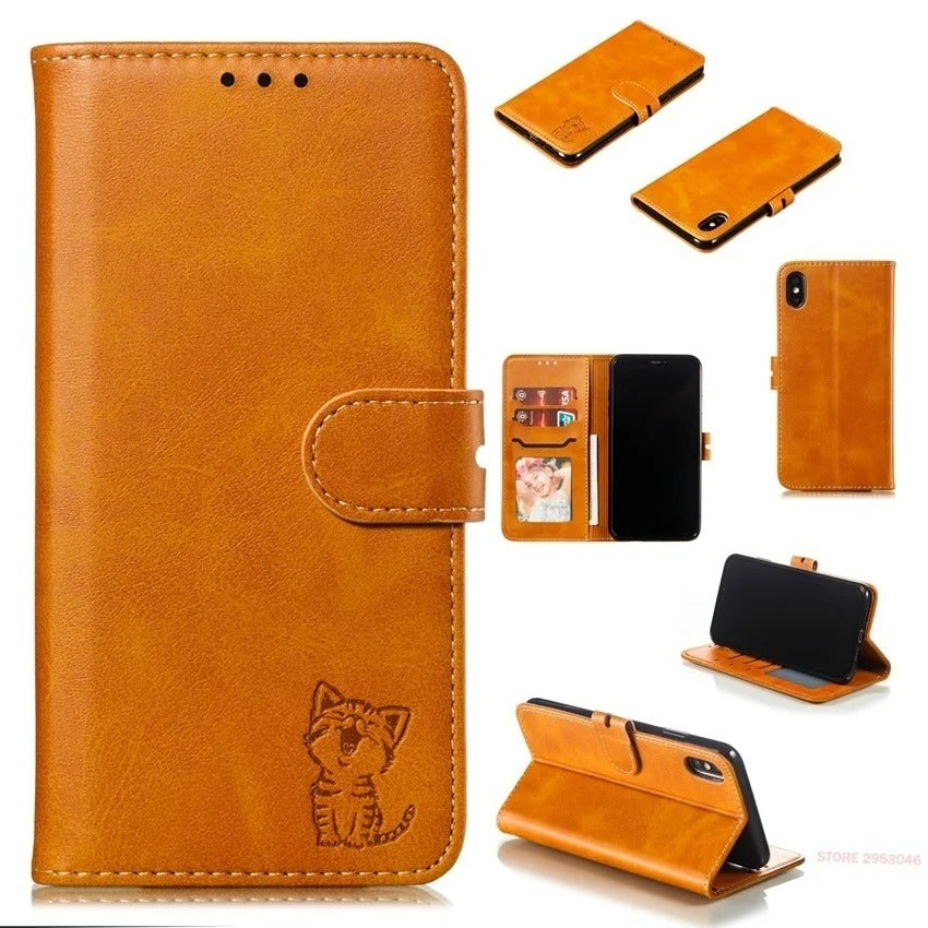 Etui motif chaton, pour protection Huawei (série Honor, Y et Nova)