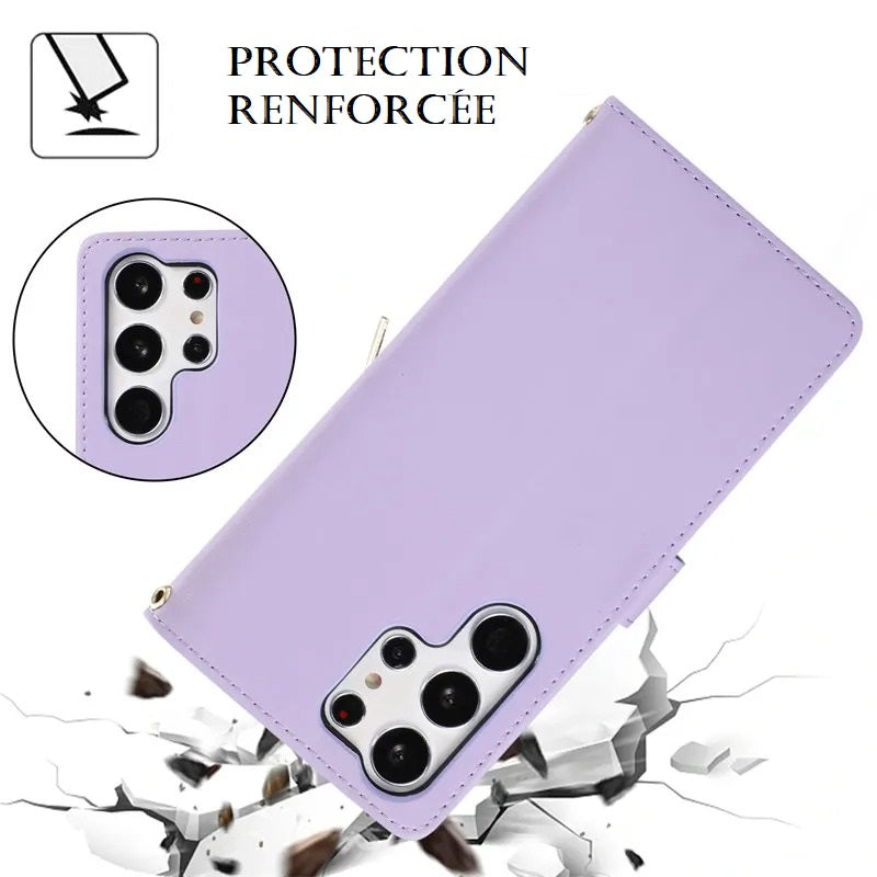 Etui portefeuille à bandoulière très élégant pour Samsung (série A début)