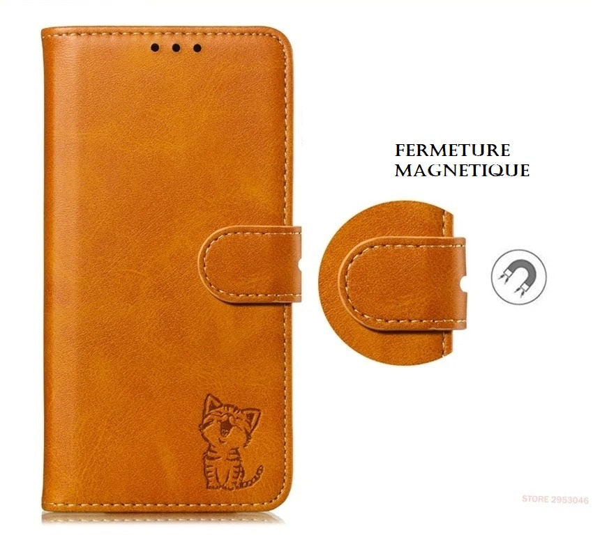Etui motif chaton, pour protection Huawei (séries P et Mate)