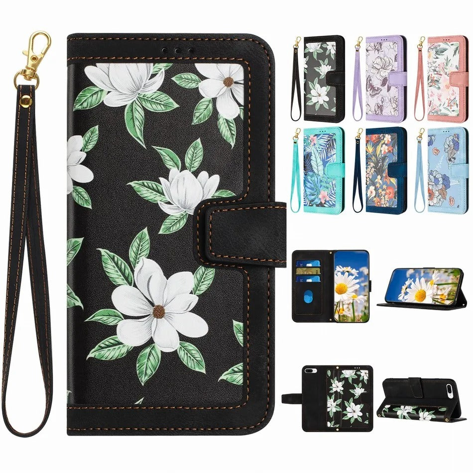 Etui imprimé floral à fermeture magnétique pour téléphones Samsung (série A début) - www.Phone-Accessoires.fr