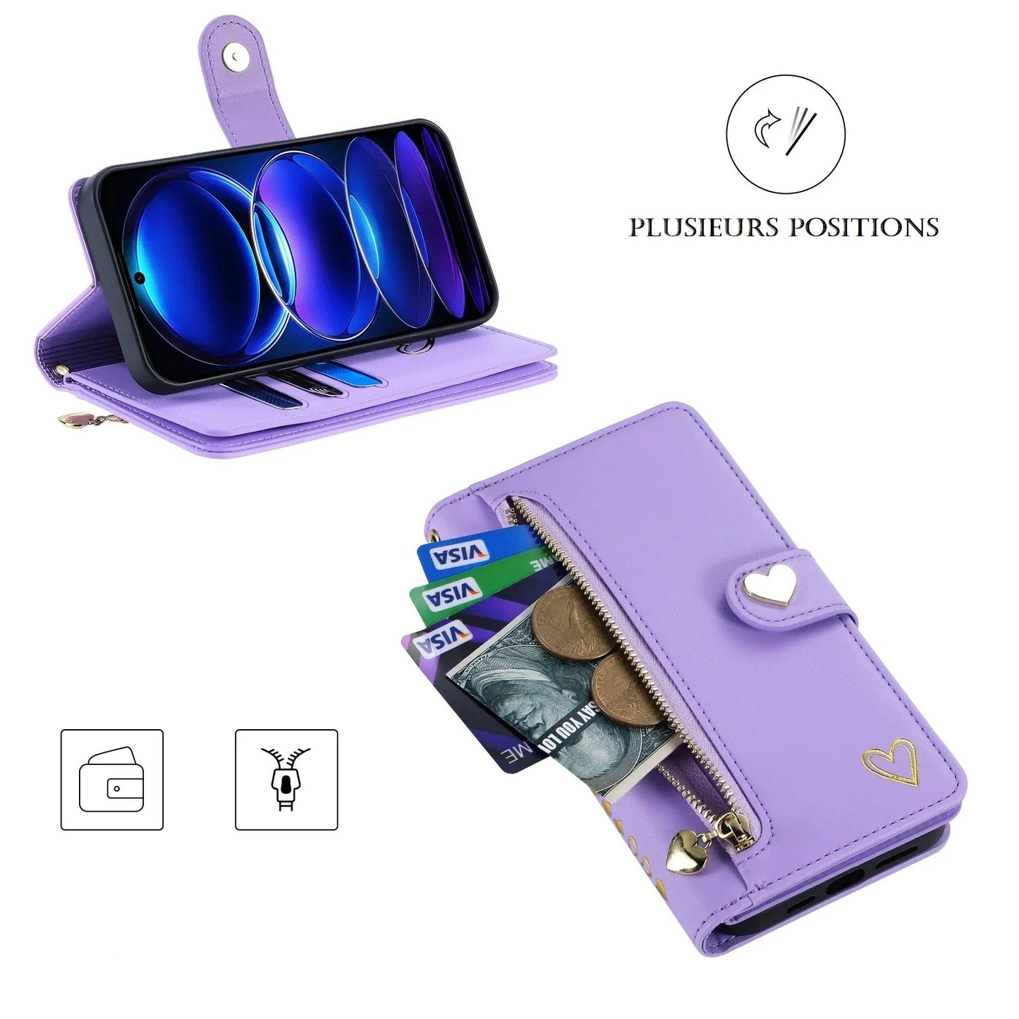 Etui porte-monnaie à lanière pour téléphones Redmi (série Note début)