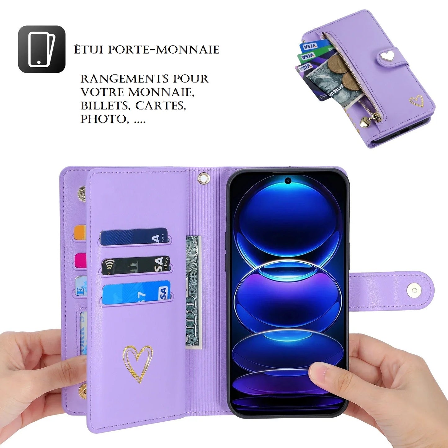 Etui porte-monnaie à lanière pour téléphones Redmi (série Note début)