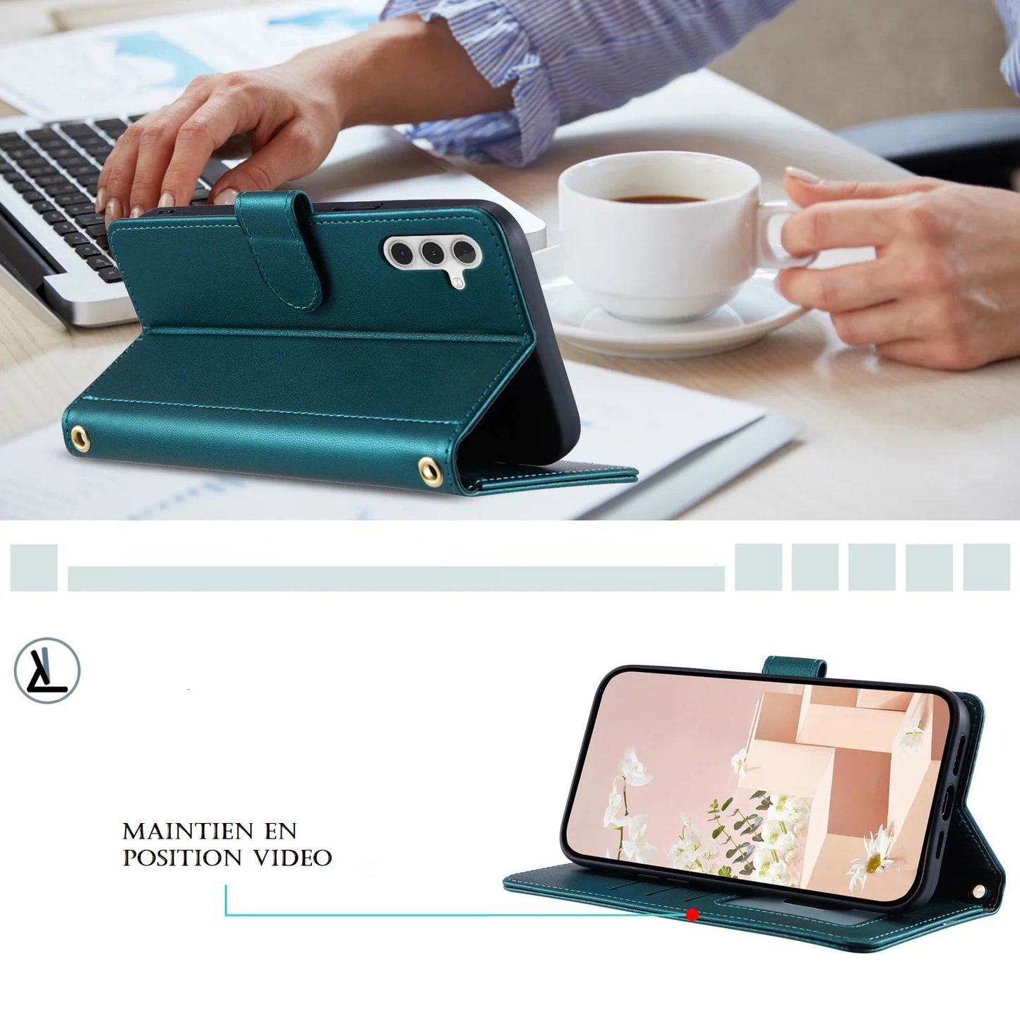 Etui très chic, à bandoulière pour téléphones Huawei (séries P, P Smart et Y)