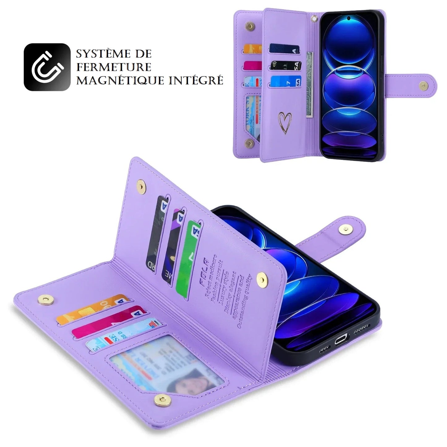 Etui porte-monnaie à lanière pour téléphones Redmi (série Note début)