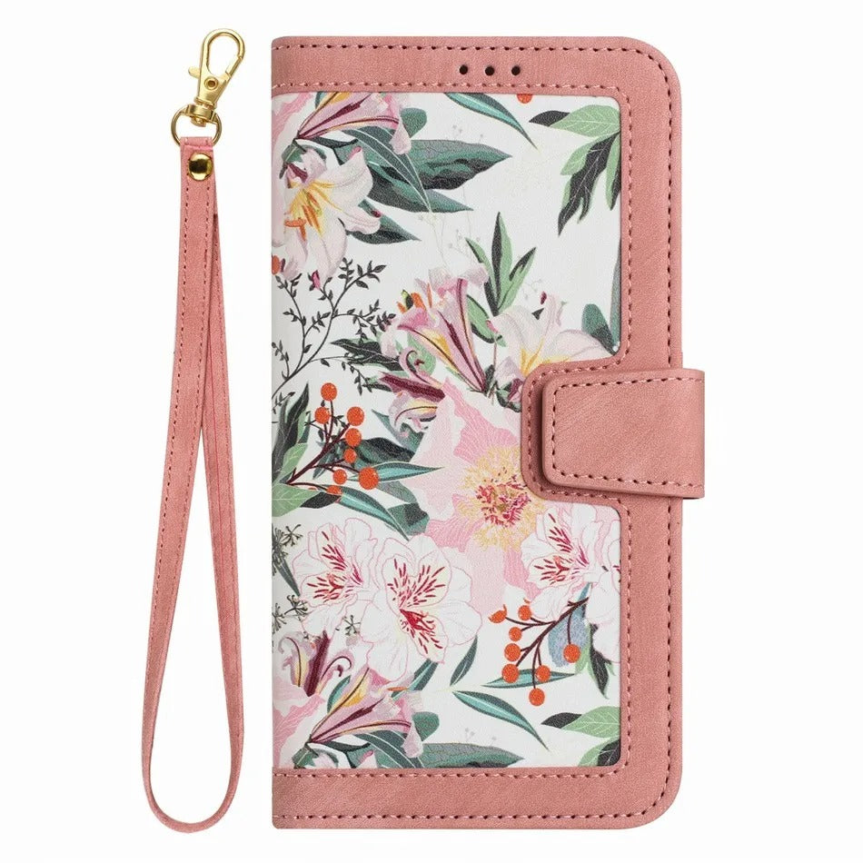Etui imprimé floral à fermeture magnétique pour iPhone (6 au 12) - www.Phone-Accessoires.fr