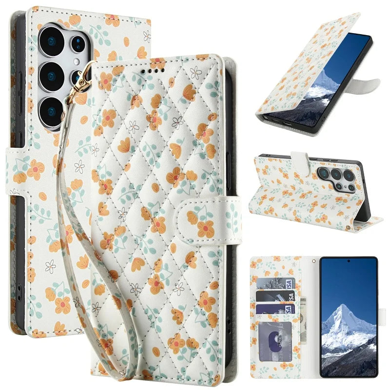 Etui imprimé floral à fermeture magnétique pour téléphones Samsung (série A fin)