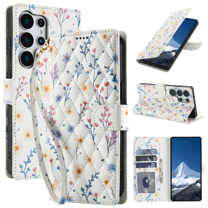 Etui imprimé floral à fermeture magnétique pour téléphones Samsung (série A fin)