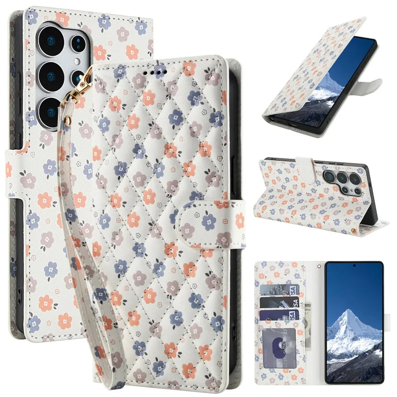 Etui imprimé floral à fermeture magnétique pour téléphones Samsung (série A fin)
