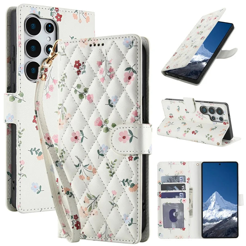 Etui imprimé floral à fermeture magnétique pour téléphones Samsung (série A fin)